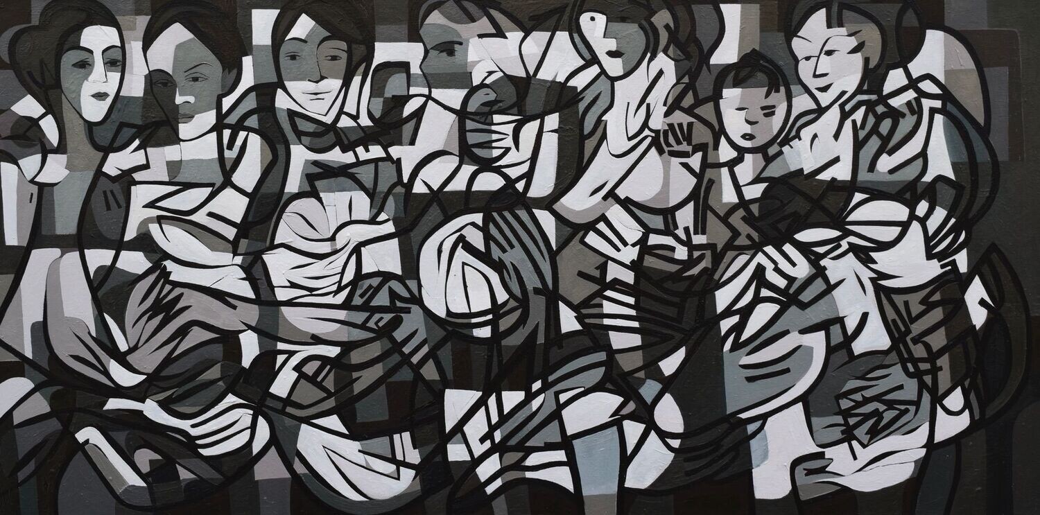 Collage, original / print on handmade paper with acrylic on canvas / original signature of the artist on the back of the work  // Size : ca. 47 x 61 x 4 cm