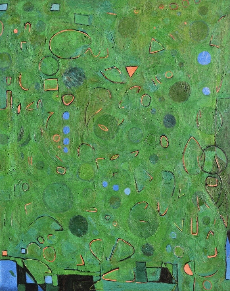 Grun /Collage, original / print on handmade paper with acrylic on canvas / original signature of the artist on the back of the work  // Size : ca. 47 x 61 x 4 cm