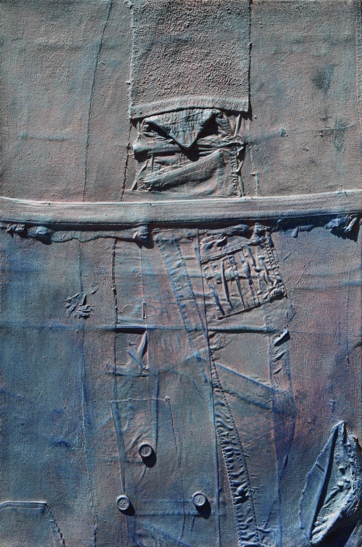 Collage /  Acryilc  Painting / Clothes on Two fabrics  Canvas // Size : ca. 70 x 100 x 2 cm,