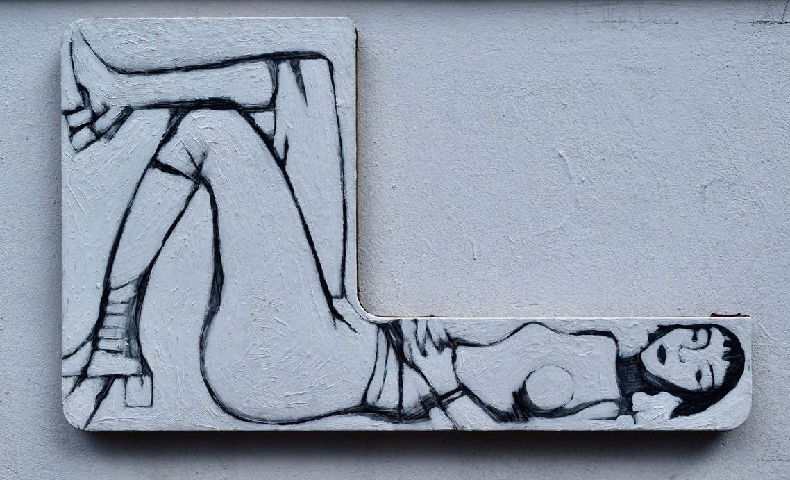 Acryilc  on Special fabric is collaged on the  wood  / / Size: ca.. 80 x 120 x 4 cm