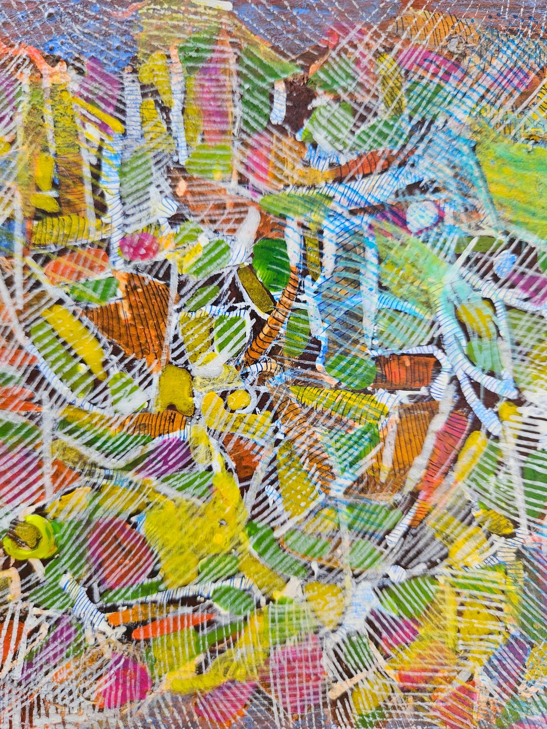 Abstract  Collage​:  Pigment and acrylic on canvas with wooden frame // Size: ca. 24 x 18 x 4 cm