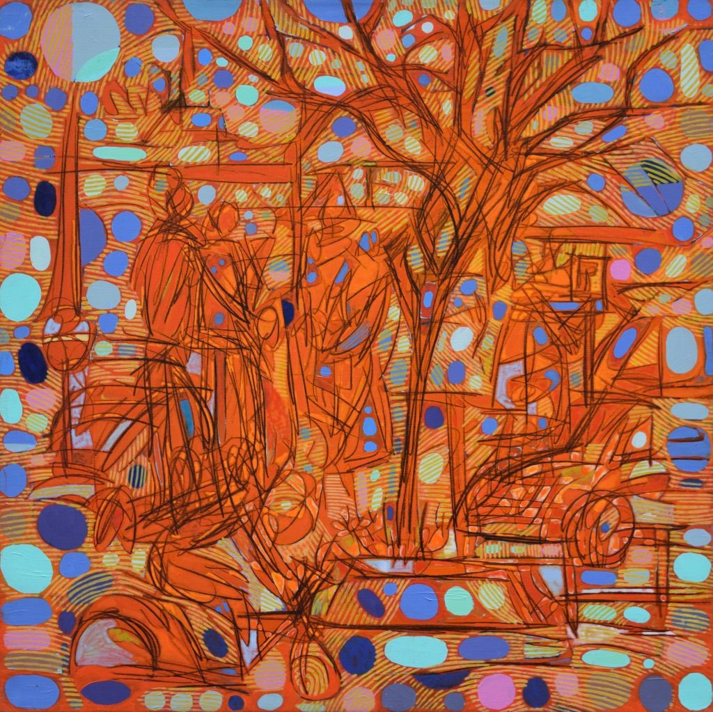 City,  Acryilc  on the canvas. /  Figurative , Light as Form // Size : ca. 80 x 80 x 2 cm,