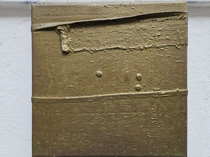 Collage Clothes, Acrylic With powder color pigment on Canvas on a wooden frame // Size: ca. 35 x 35 x 4 cm, Collage Clothes, Acrylic With powder color pigment on Canvas on a wooden frame // Size: ca. 35 x 35 x 4 cm,