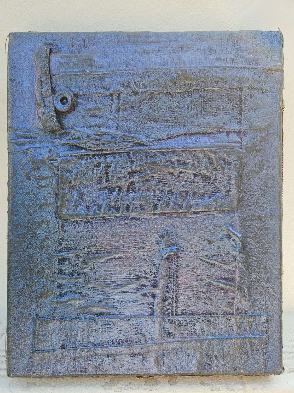 Collage  Clothes, Acrylic  With powder color pigment on Canvas on a wooden frame // Size: ca. 30 x 24 x 4 cm,