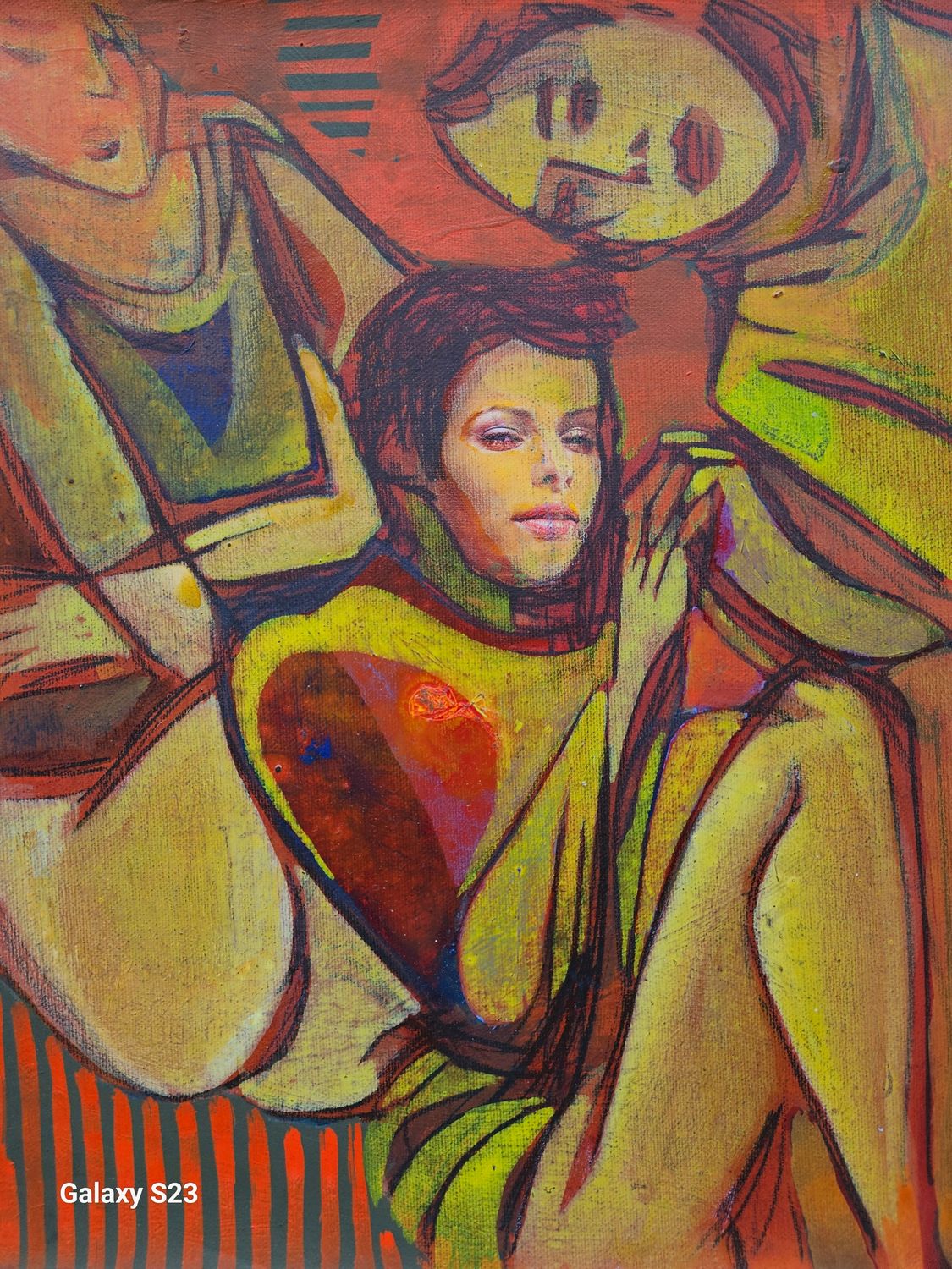 Photo printing on canvas and acrylic painting. Its collage on new canvas with wooden frame // Size: ca..30 x 40 x 4 cm