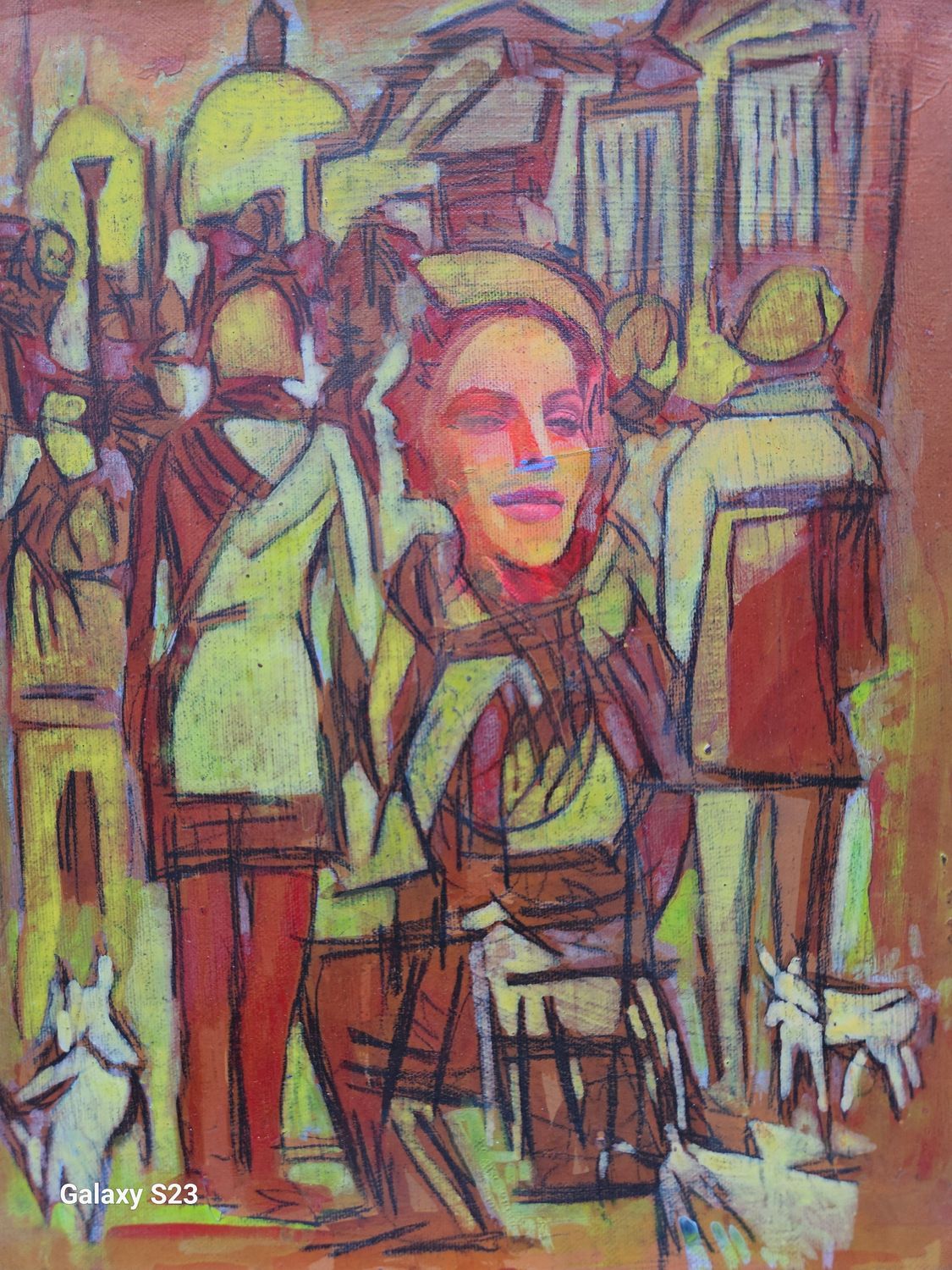 Photo printing on canvas and acrylic painting. Its collage on new canvas with wooden frame // Size: ca..30 x 40 x 4 cm