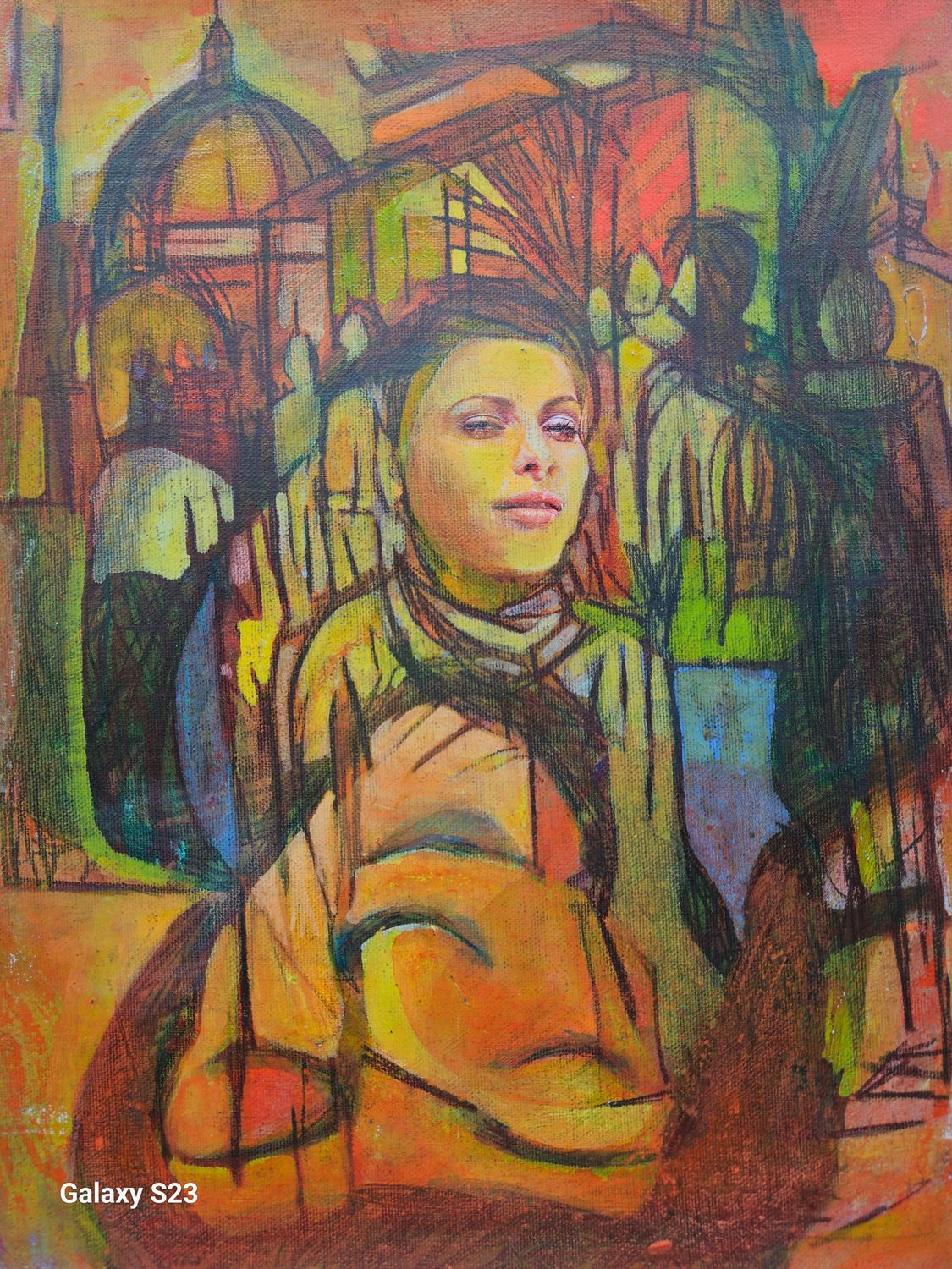 Photo printing on canvas and acrylic painting. Its collage on new canvas with wooden frame // Size: ca..30 x 40 x 4 cm