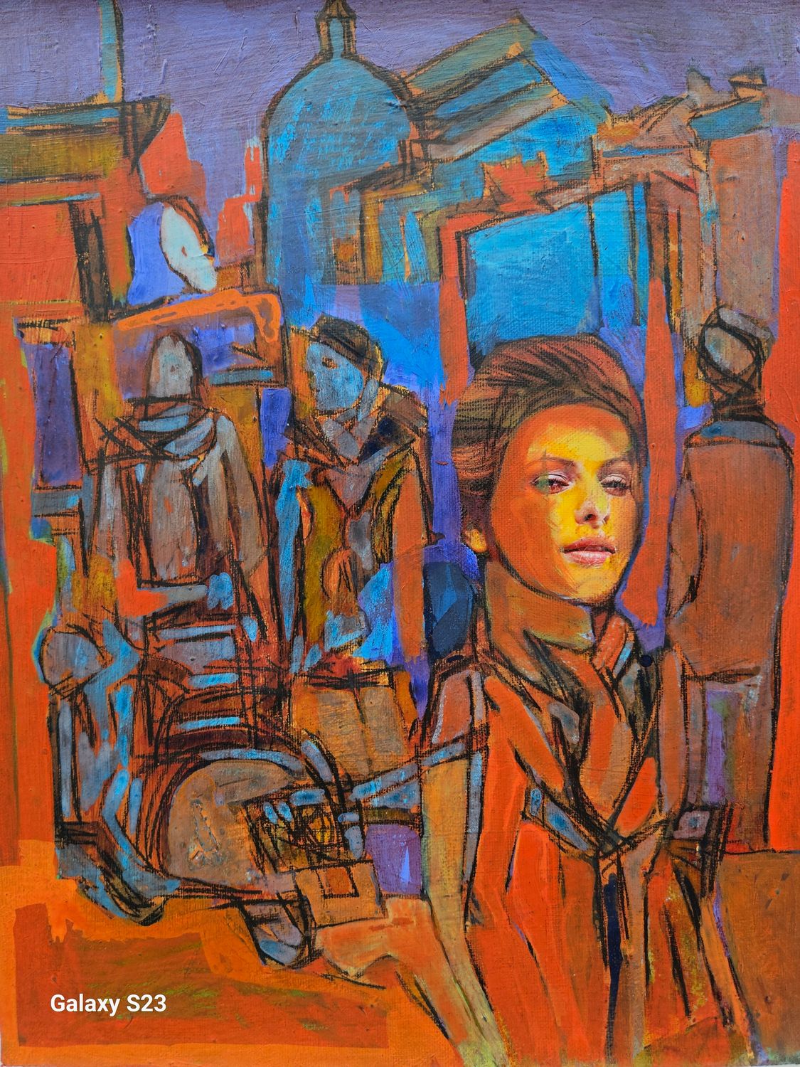 Photo printing on canvas and acrylic painting. Its collage on new canvas with wooden frame // Size: ca..30 x 40 x 4 cm