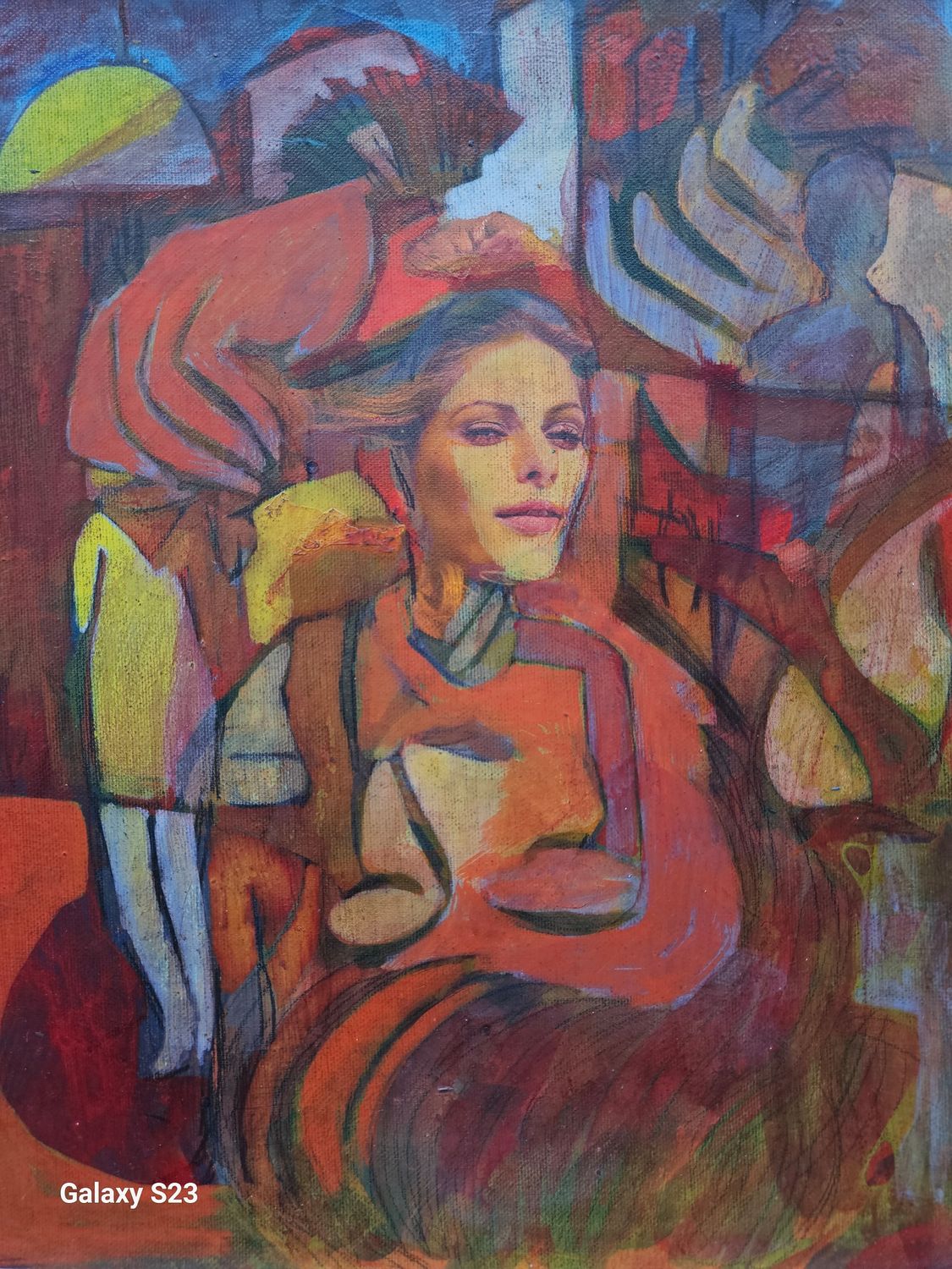 Photo printing on canvas and acrylic painting. Its collage on new canvas with wooden frame // Size: ca..30 x 40 x 4 cm