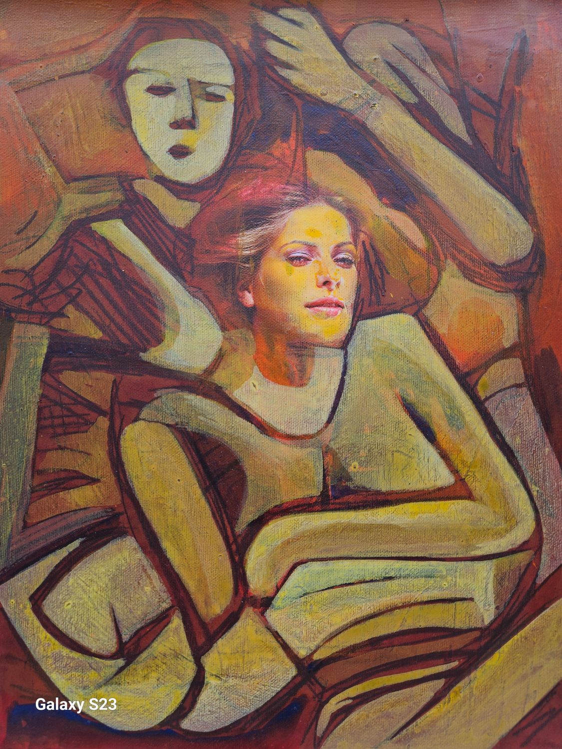 Photo printing on canvas and acrylic painting. Its collage on new canvas with wooden frame // Size: ca..30 x 40 x 4 cm
