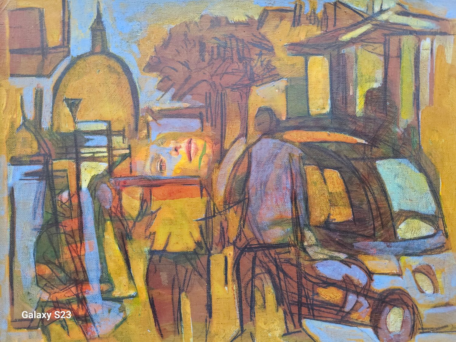 Photo printing on canvas and acrylic painting. Its collage on new canvas with wooden frame // Size: ca..30 x 40 x 4 cm