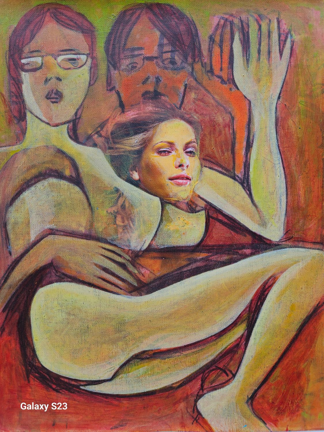 Photo printing on canvas and acrylic painting. Its collage on new canvas with wooden frame // Size: ca..30 x 40 x 4 cm