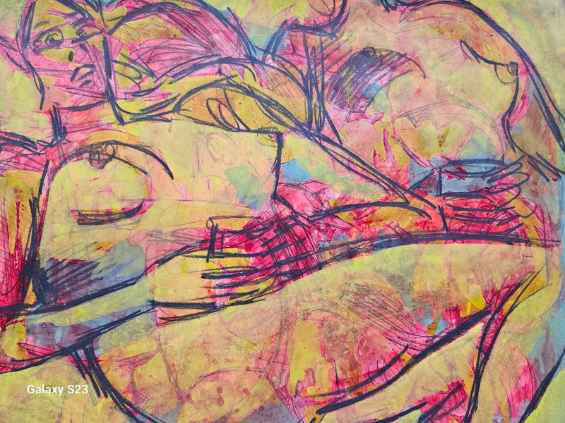 Bittere Schlaf -- Collage: Pigment and acrylic on paper and on canvas with wooden frame // Size: ca.30 x 40 x 4 cm Bittere Schlaf -- Collage: Pigment and acrylic on paper and on canvas with wooden frame // Size: ca.30 x 40 x 4 cm