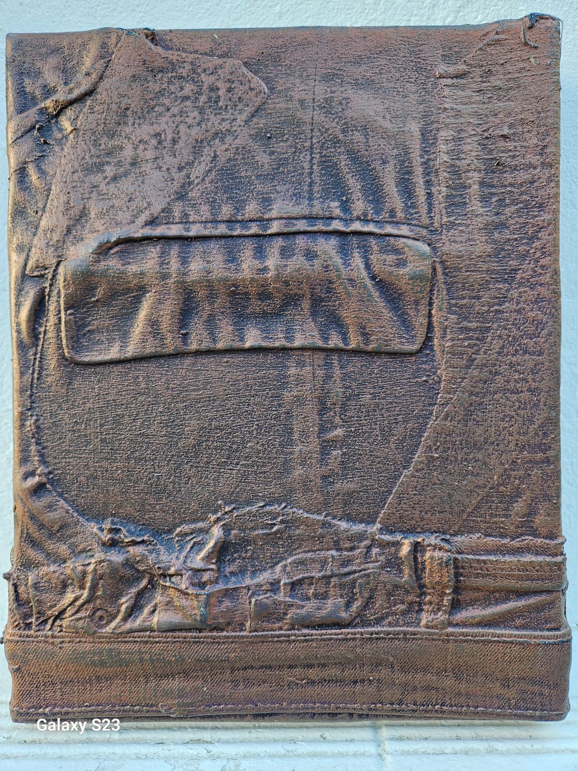Colage bronz //Collage Clothes  on Two fabrics  Canvas // Size : ca. 24x 31 x 4 cm,