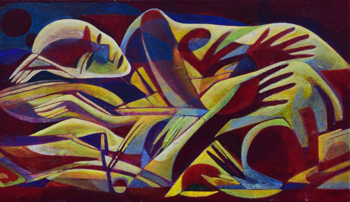 Leeres Schlafzimmer- Abstract,  Acryilc  & ,Pigment , on the canvas. /  Figurative , Light as Form // Size : ca. 55 x 95 x 4 cm,