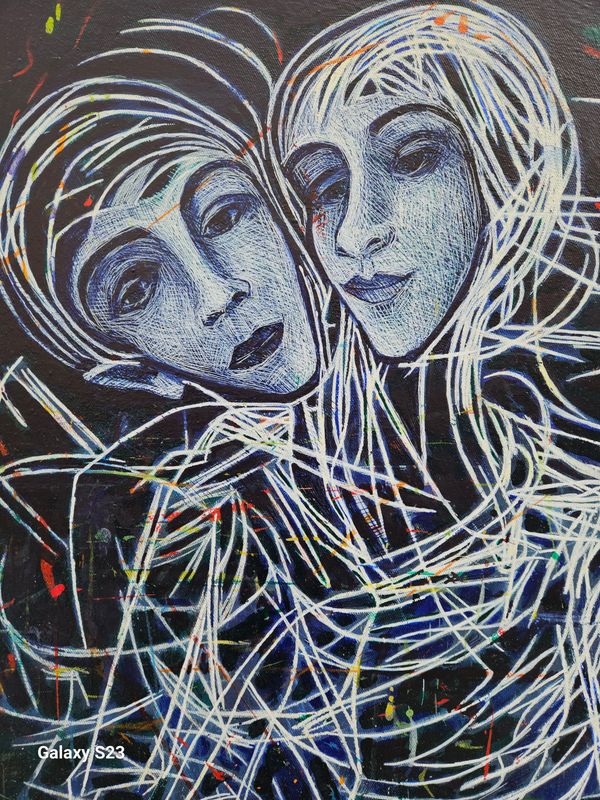 Galeristen/ Collage​:  Pigment and acrylic  on canvas with wooden frame  //Size : ca.  58 x 174 x 4 cm