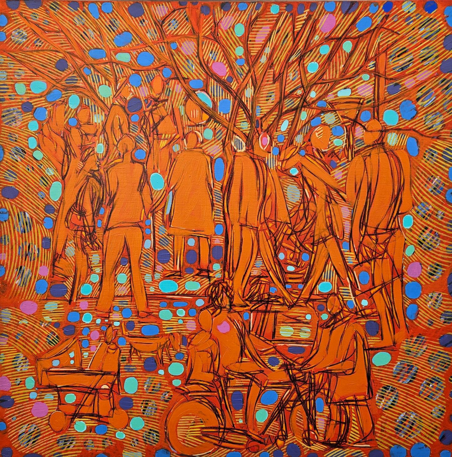 City,  Acryilc  on the canvas. /  Figurative , Light as Form // Size : ca. 80 x 80 x 2 cm,