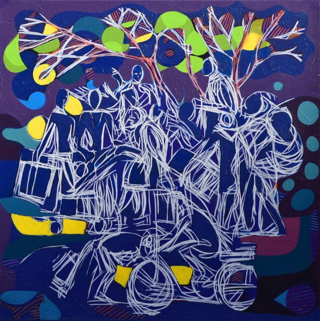 City,  Acryilc  on the canvas. /  Figurative , Light as Form // Size : ca. 80 x 80 x 2 cm,