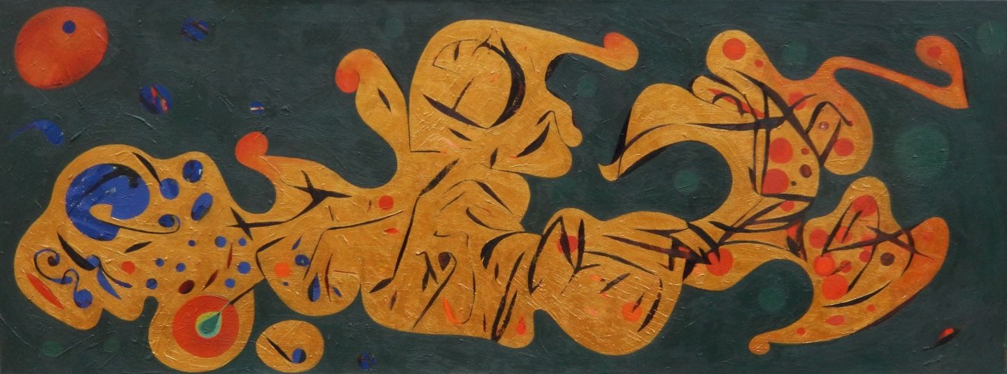 Oil on   canvas with wooden frame  //Size: ca.60 x 160 x 2 cm,