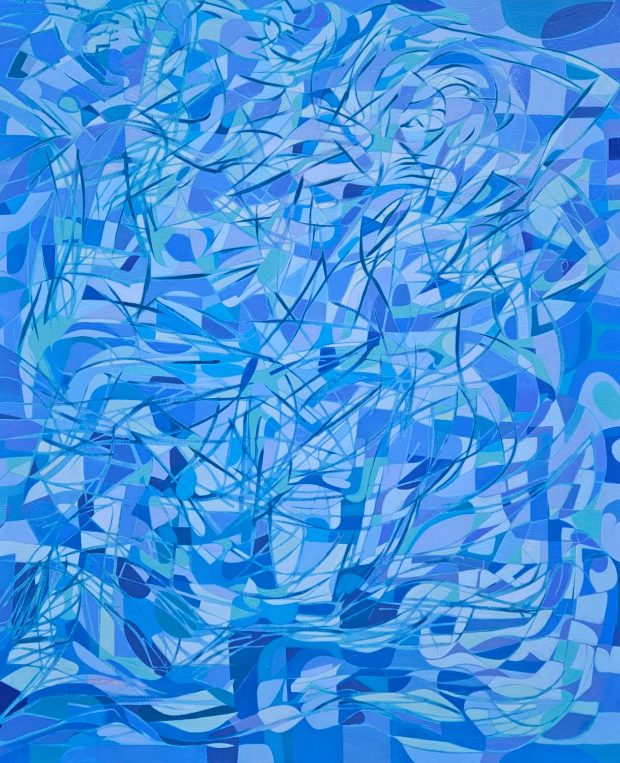 Blau Zeiten 2,  -Oil Painting / Light as form Abstract    // Size: ca.// Size : ca.  162x 198 x 7 cm
