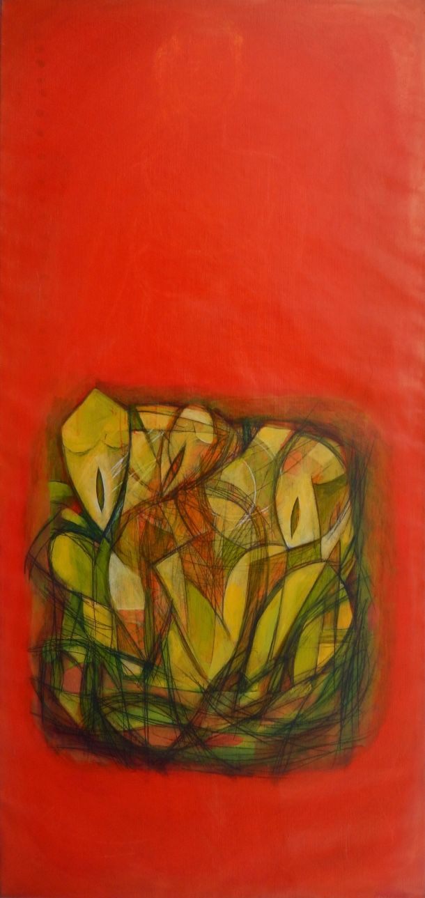 Acrylic on canvas on a wooden frame,​ //Size : ca. 90 x 200  x 3 cm,
