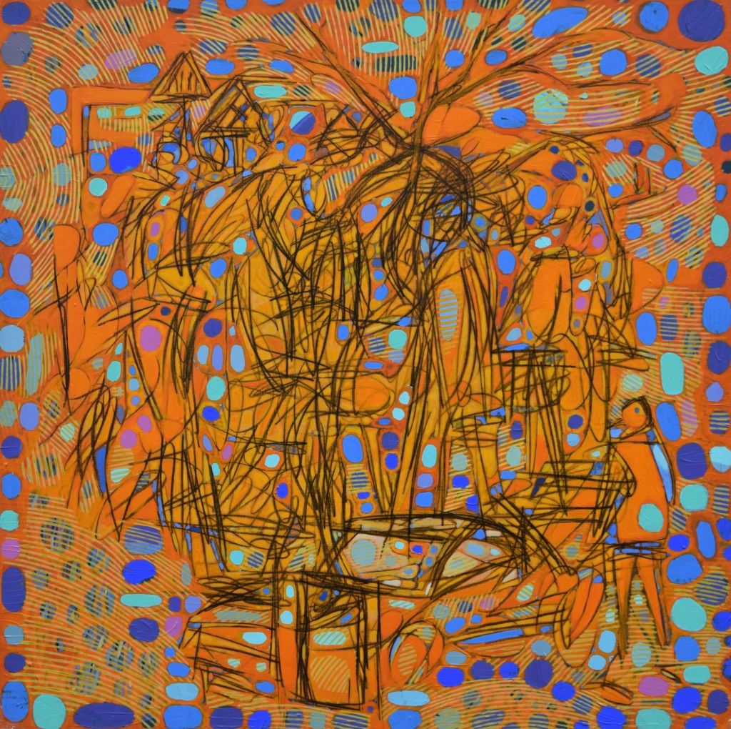 City,  Acryilc  on the canvas. /  Figurative , Light as Form // Size : ca. 80 x 80 x 2 cm,