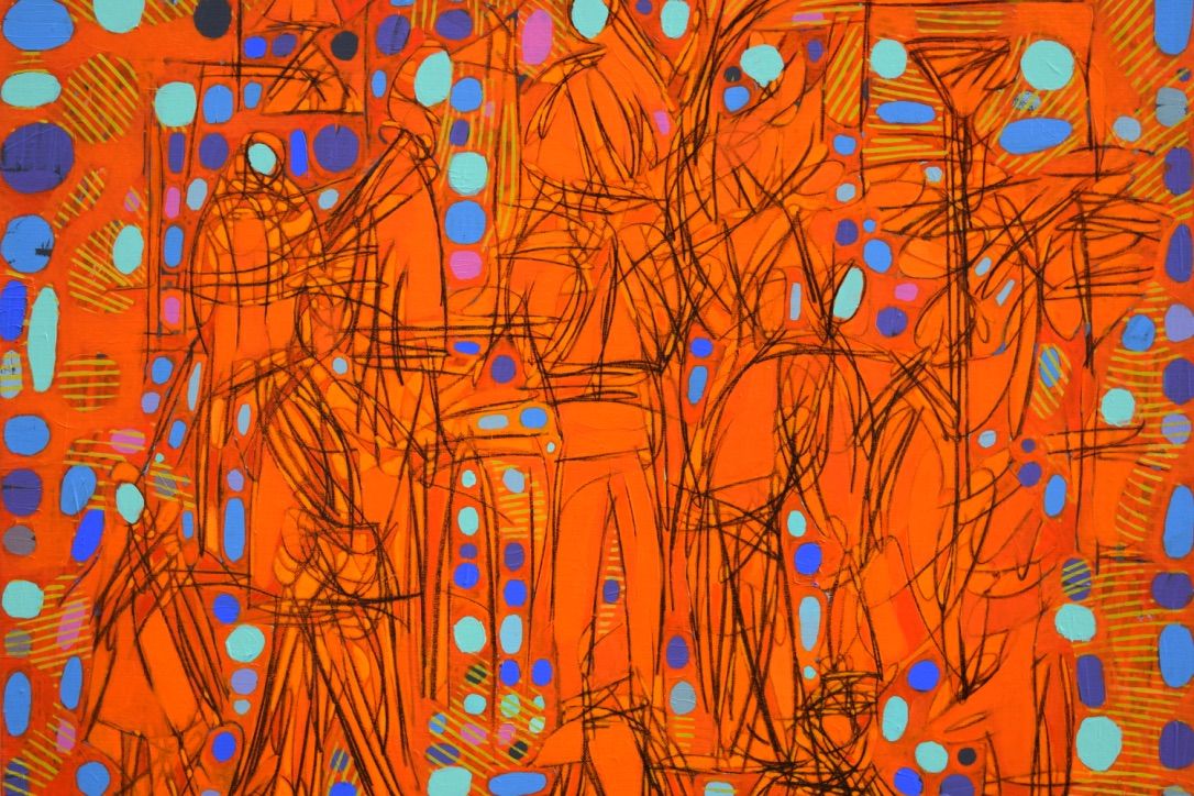 City,  Acryilc  on the canvas. /  Figurative , Light as Form // Size : ca. 80 x 80 x 2 cm,