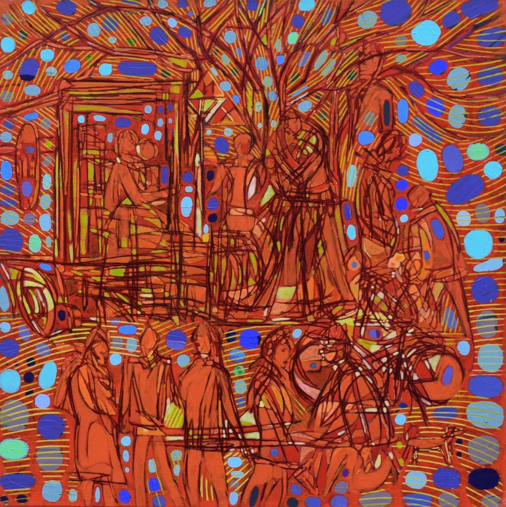 City Orange,  Acryilc  on the canvas. /  Figurative , Light as Form // Size : ca. 80 x 80 x 2 cm,