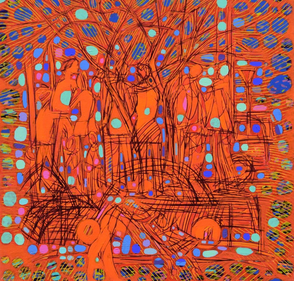 City,  Acryilc  on the canvas. /  Figurative , Light as Form // Size : ca. 80 x 80 x 2 cm,
