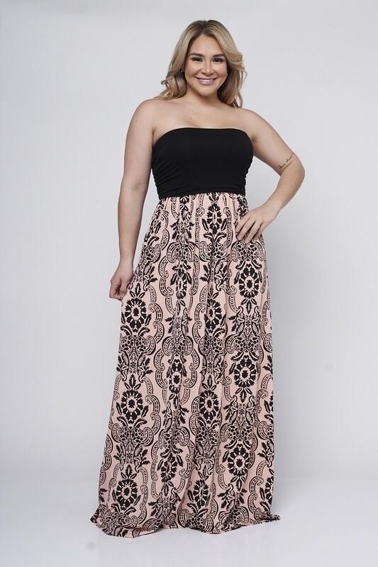 Pink Black Paisley Print Plus Size Dress