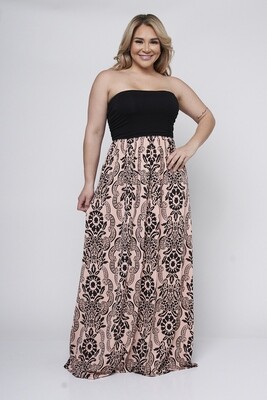 Pink Black Paisley Print Plus Size Dress