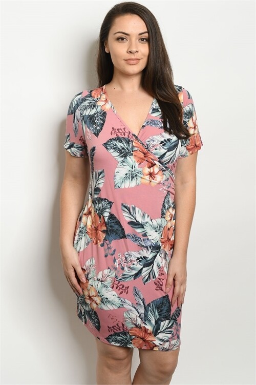 Mauve Floral Plus Size Dress