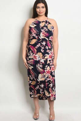 ​Navy Floral Plus Size Dress