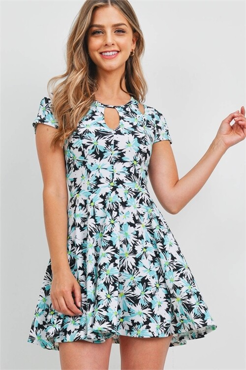 ​Black Mint with Flower Print Dress