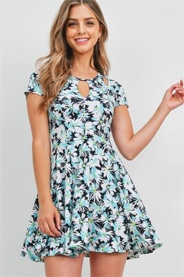 ​Black Mint with Flower Print Dress