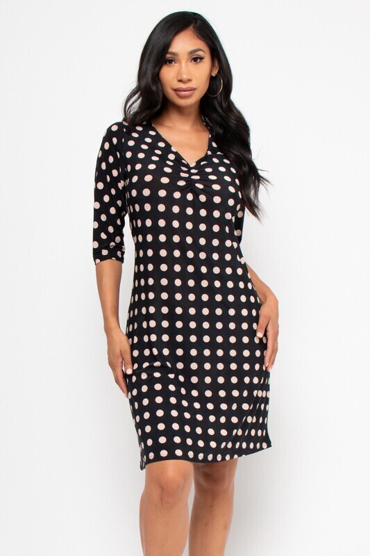 Brown Polka Dots V-Neck Dress