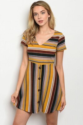 ​Mustard Taupe Stripes Dress