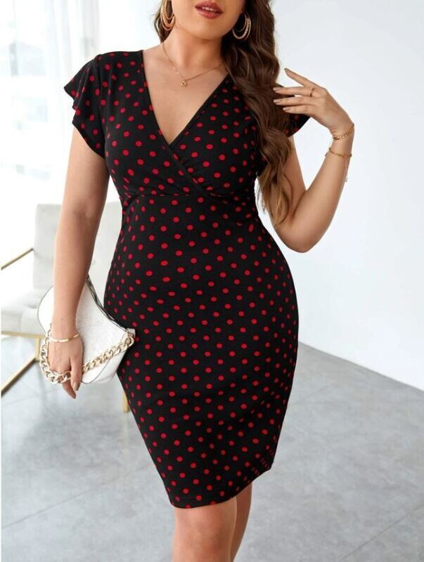 Polka Dot Bodycon Plus Size Dress
