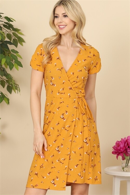 ​Mustard with Flower Print Dress