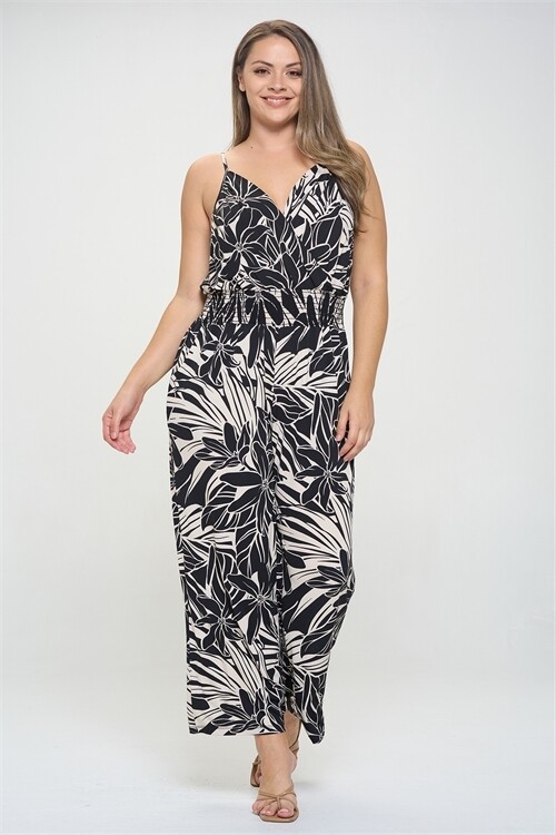 Black Cream Plus Size Floral Jumpsuit