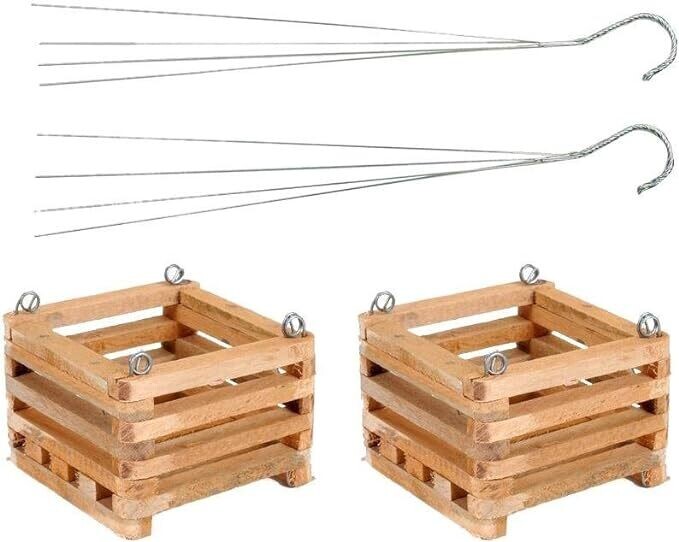 2 - 4 inch Square Wooden Hanging Orchid Basket Two 4&quot; With 30&quot; Hangers
