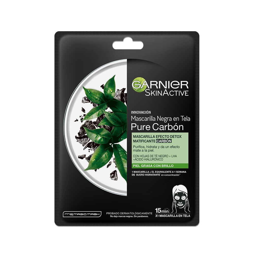 Garnier Skinactive Mascarilla de Tela Pure Carbon Te Negro 28g