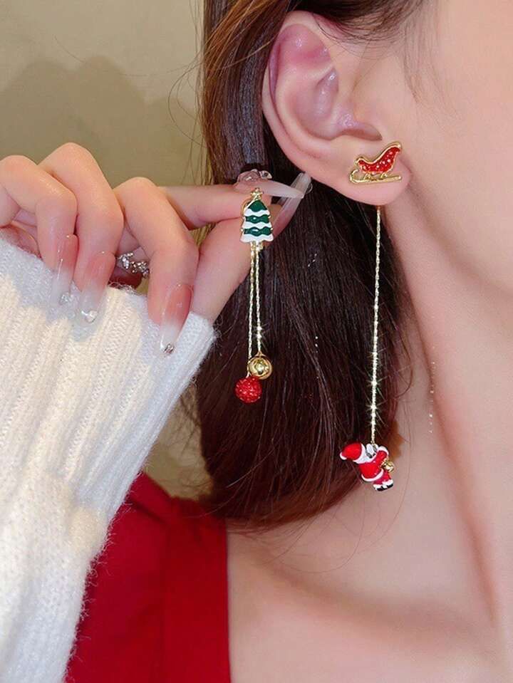 Pendientes Colgantes Asimétricos Y Creativos Con Santa Claus