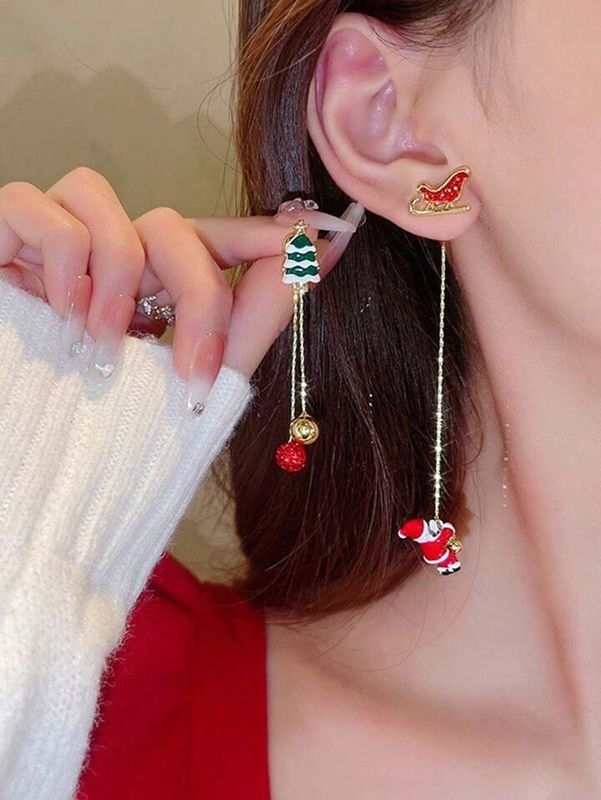Pendientes Colgantes Asimétricos Y Creativos Con Santa Claus