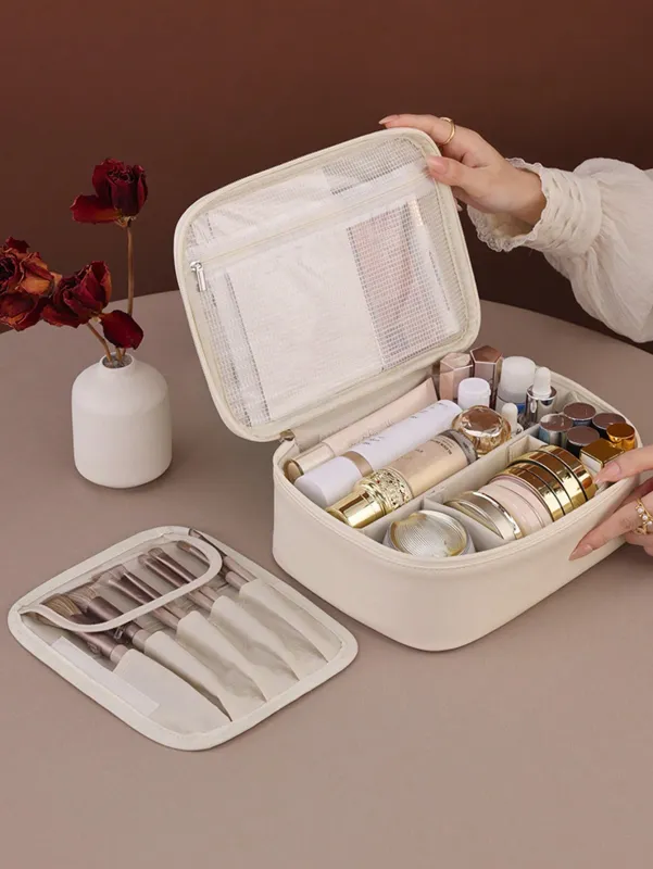 Cosmetiquera grande con compartimentos para almacenamiento