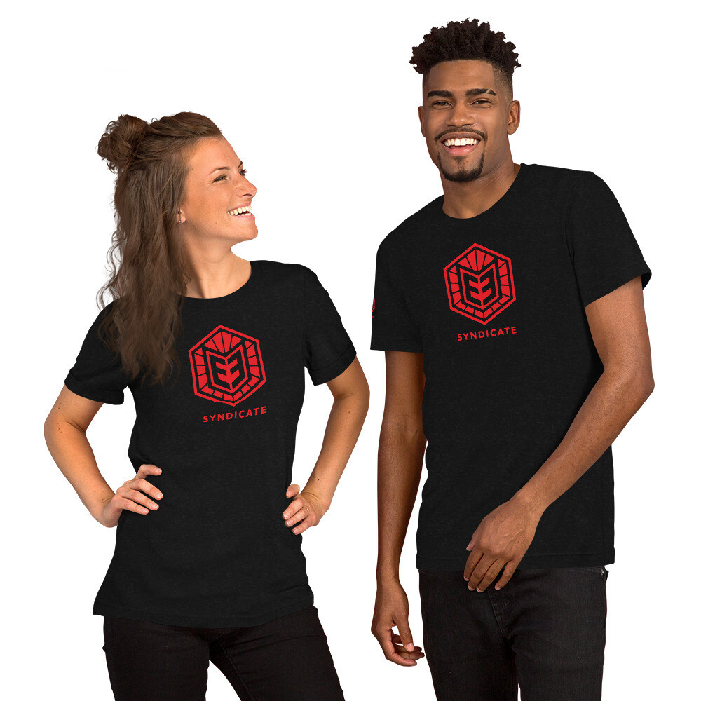 Unisex t-shirt- Red E3 Logo Front and Right Sleeve