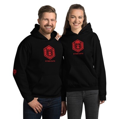 Unisex Hoodie- Red E3 Logo- Front and Right Sleeve