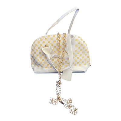 Bolso Blanco y Amarillo con Elegante Diseño Geométrico