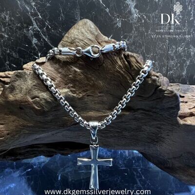 Round Box Chain Silver Necklace