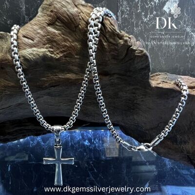 Round Box Chain Silver Necklace